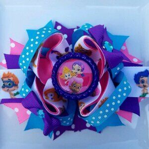Bubble Guppies Pink Purple Blue White Bottle Cap Hair Bow 5"